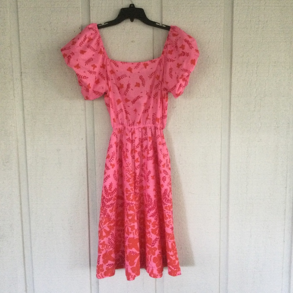 Ruth Clarage Vintage Floral Leaf Midi Dress SZ 10 Hand Print Puff Sleeve Preppy